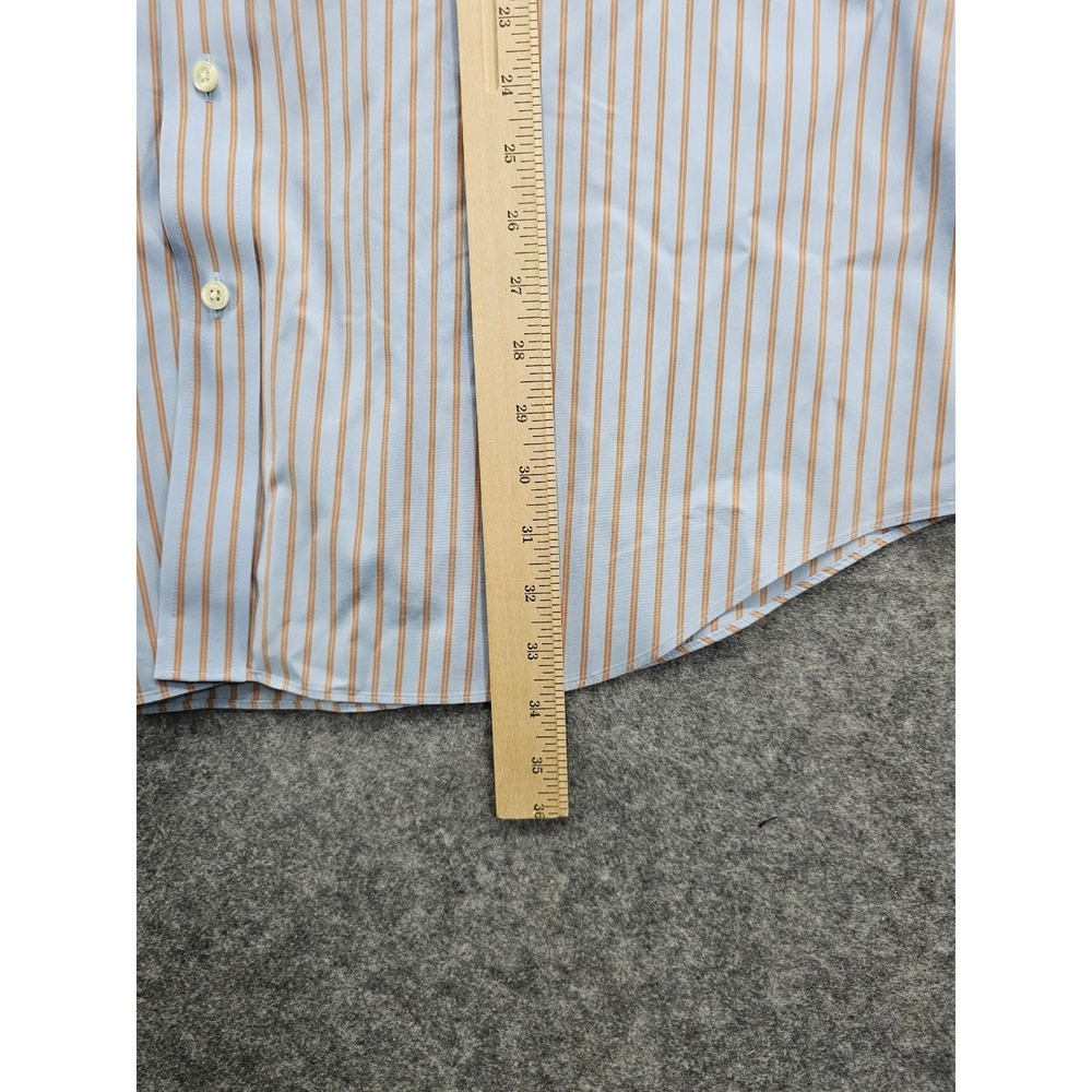 Paul Fredrick Mens Blue Orange Striped Non-Iron Cotton Dress Shirt 17.5-35 - Picture 7 of 9